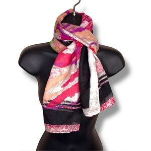 Apt 9 Colorful Scarf Retro 80s Style Pink White Black Green Abstract Bright